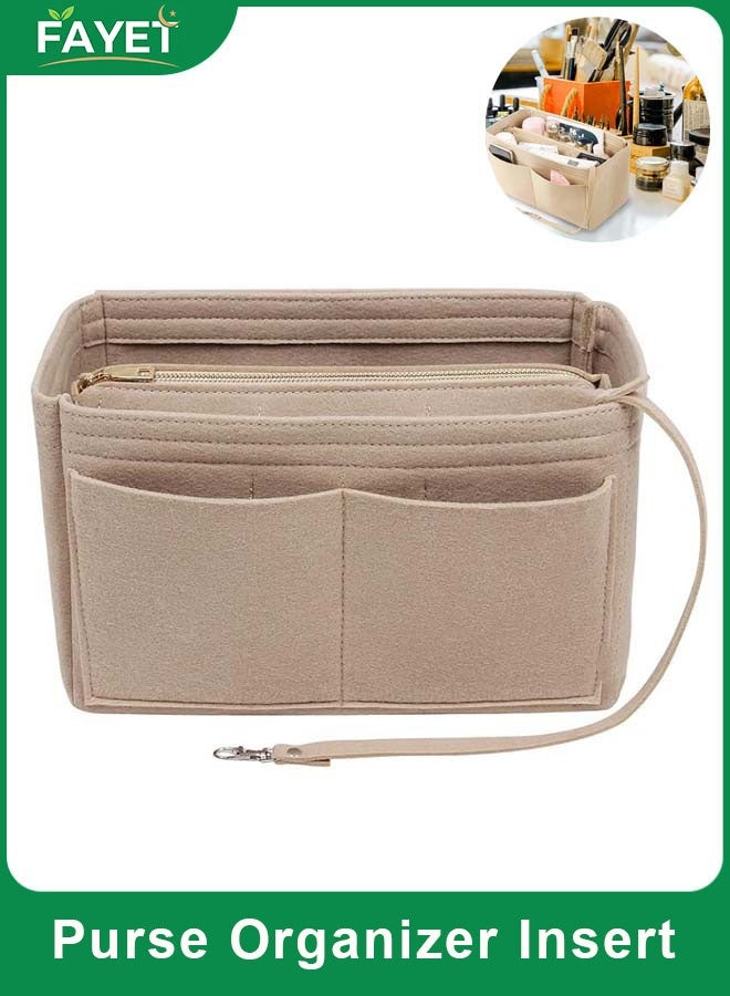 FAYET Large Felt Purse Organizer Insert with Zipper, Multi-Compartment Handbag Makeup Organizer, Travel Toiletry Storage Bag for Women - Image 1